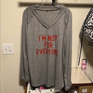 Funny T-shirt Gray Long Sleeve Top with Red Print